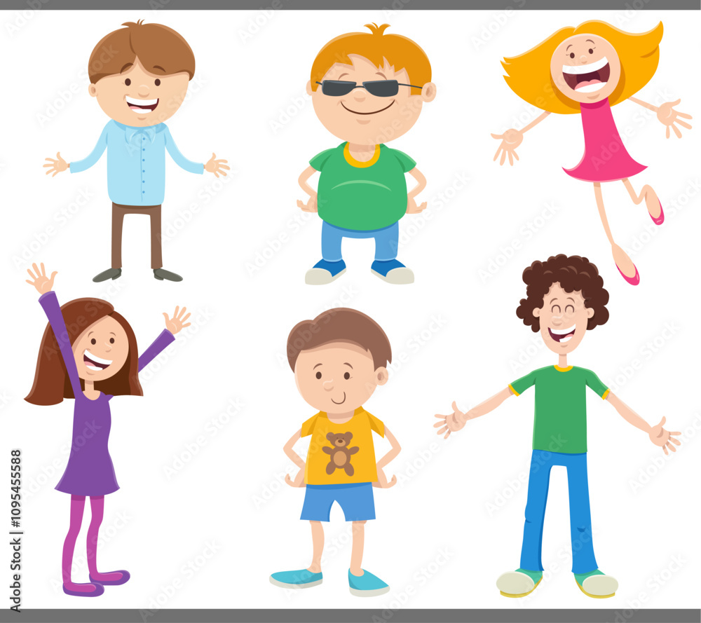 cartoon happy kids and teens comic characters set cartoon happy kids and teens comic characters set