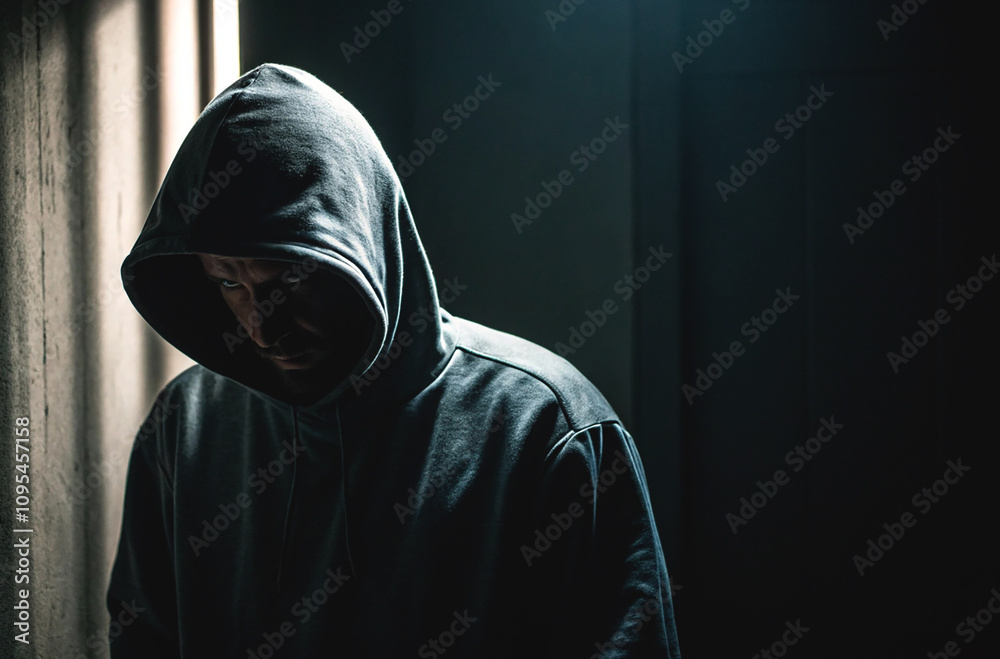 hacker, scammer, criminal in a hoodie with his face hidden in the shadows hacker, scammer, criminal in a hoodie with his face hidden in the shadows