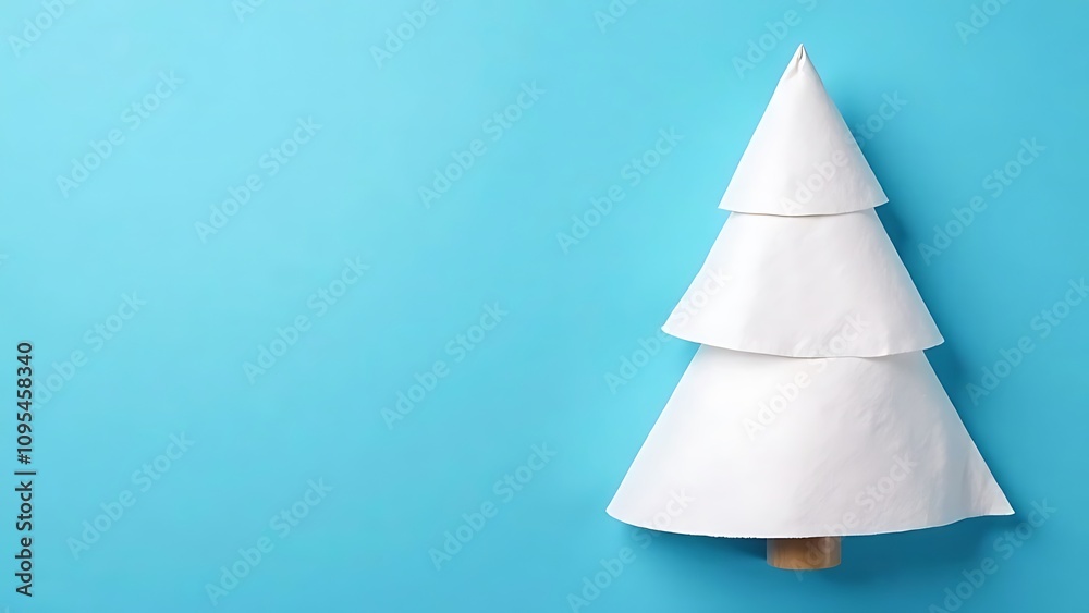 Fototapeta premium White paper Christmas tree on blue background