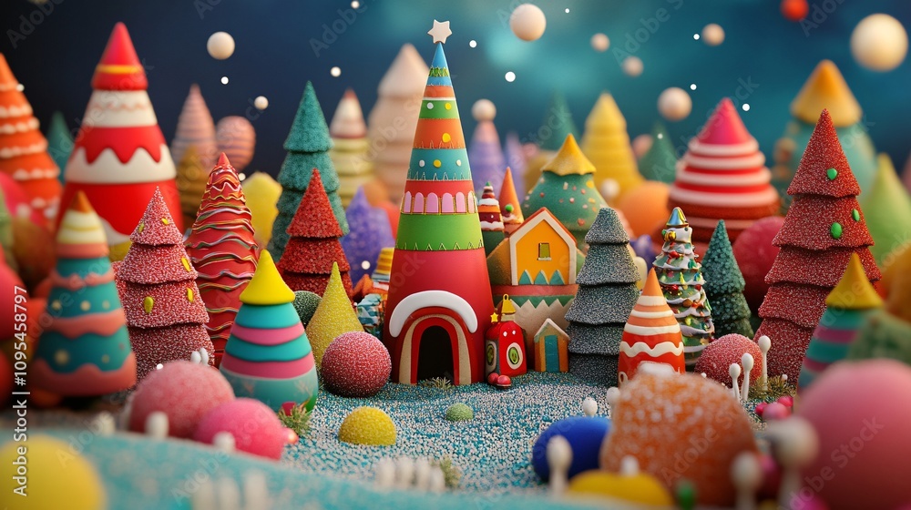 Naklejka premium Colorful christmas village with decorated trees and houses is celebrating christmas time