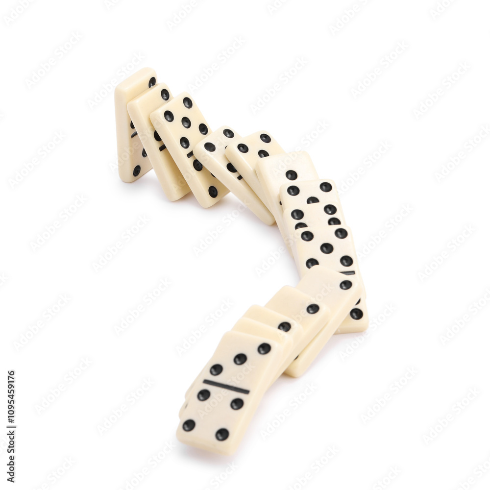 Domino effect. Tiles falling on white background Domino effect. Tiles falling on white background