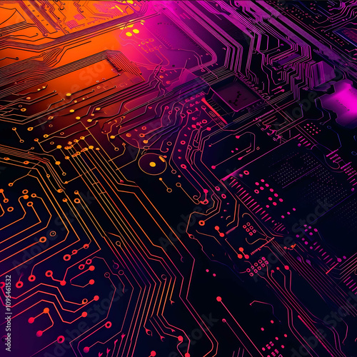 internet of things use colors purple pink and orange black digital realistic image photo