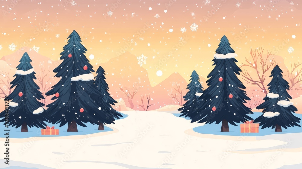 Fototapeta premium Fir trees in a serene snowy winter landscape