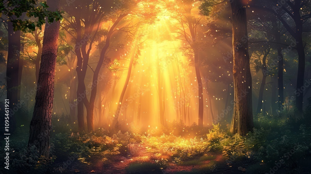 Fototapeta premium Magical sunlit forest path.