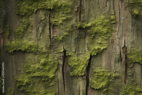 Processed collage of moss on tree bark surface texture. Background for banner, backdrop or texture photo