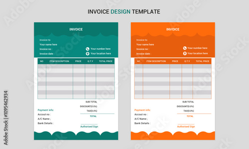 modern minimalist simple clean creative corporate invoice design template with multiple color variation.