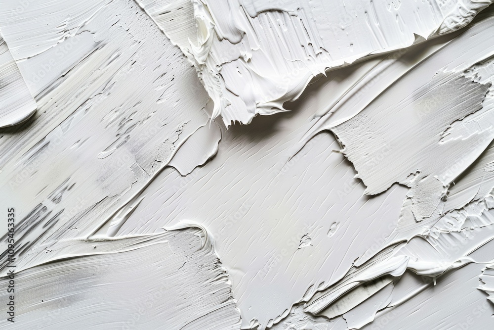 Obraz premium Photo of Many rough white smears of acrylic oil paint on flat surface. Background texture for backdrops or mapping