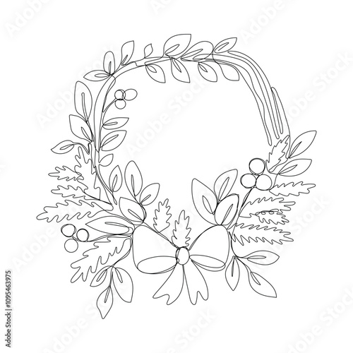 Christmas wreath with bow. Happy New Year and Merry Christmas! New Year illustration for different uses. Vector