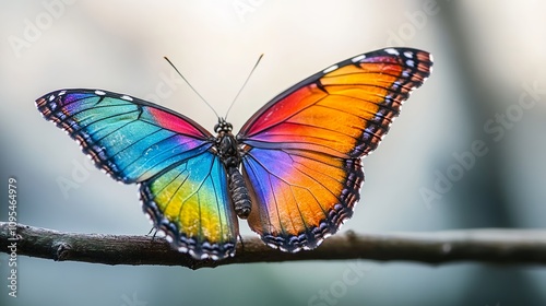 Vibrant Butterfly Perched on a Branch Showcasing Colorful Wings in Natural Light