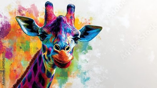 Vibrant and Colorful Giraffe Portrait Created With Artistic Flair in a Vivid and Abstract Style