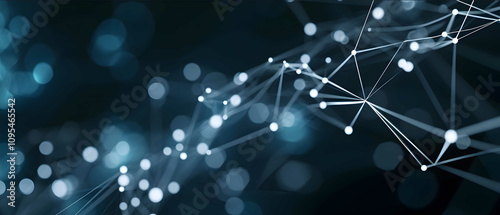 Network of nodes Conceptual stock image for abstract background Data platform White nodes and connections on a dark blacknavy gradient background Lighting effects lens