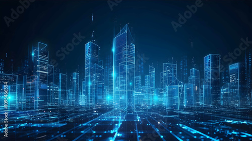 digital civil engineering holograms blueprients on dark background