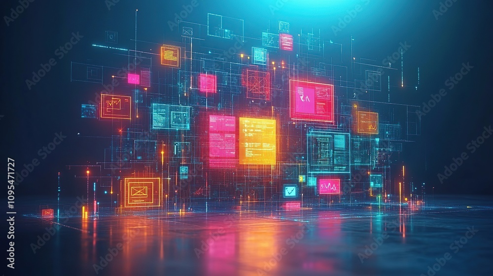 Naklejka premium Digital Data Network: A Futuristic Visualization of Interconnected Information