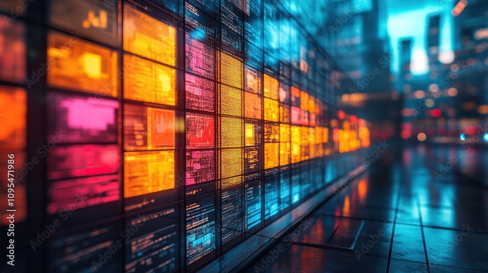 Fototapeta premium Neon City Data Stream: A Futuristic Digital Wall