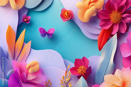 Vibrant Paper Craft Butterfly and Blooms