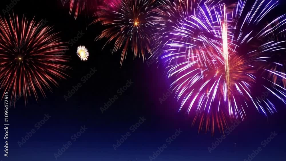 In this dazzling 3D animation, fireworks explode in a brilliant symphony of color, lighting up the dark sky in vibrant hues. In this dazzling 3D animation, fireworks explode in a brilliant symphony of color, lighting up the dark sky in vibrant hues.