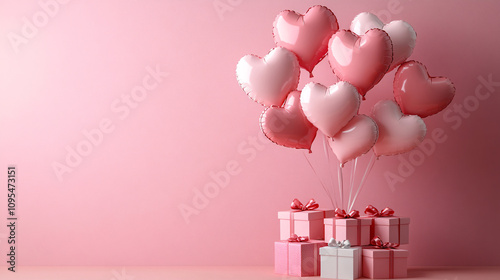 Pink Heart Balloons Above Gift Boxes with Space for a Message – Perfect for Romantic Occasions or Baby Shower 'It's a Girl