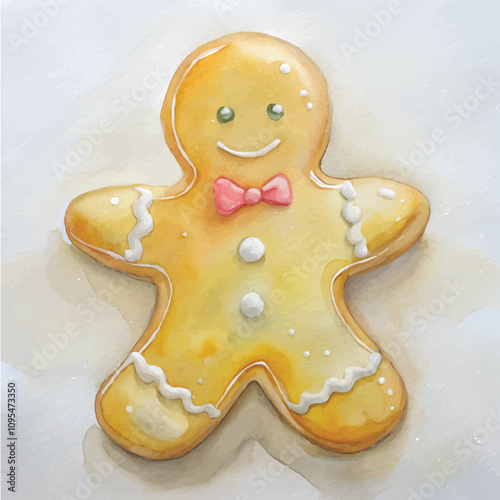 Golden Gingerbread Cookie with White Icing and Pink Bowtie