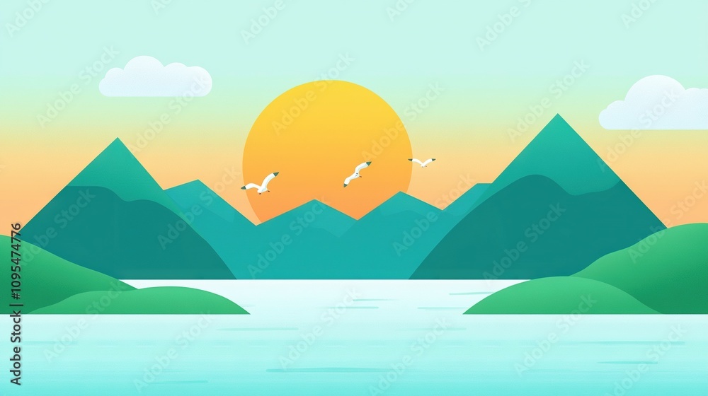A bird soaring above a lake with majestic mountains behind it and other birds gliding over the water A bird soaring above a lake with majestic mountains behind it and other birds gliding over the water