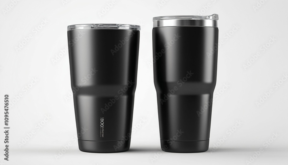 3D Rendering tumbler bottle mockups in black with lids and stainless straws Generative AI 3D Rendering tumbler bottle mockups in black with lids and stainless straws Generative AI