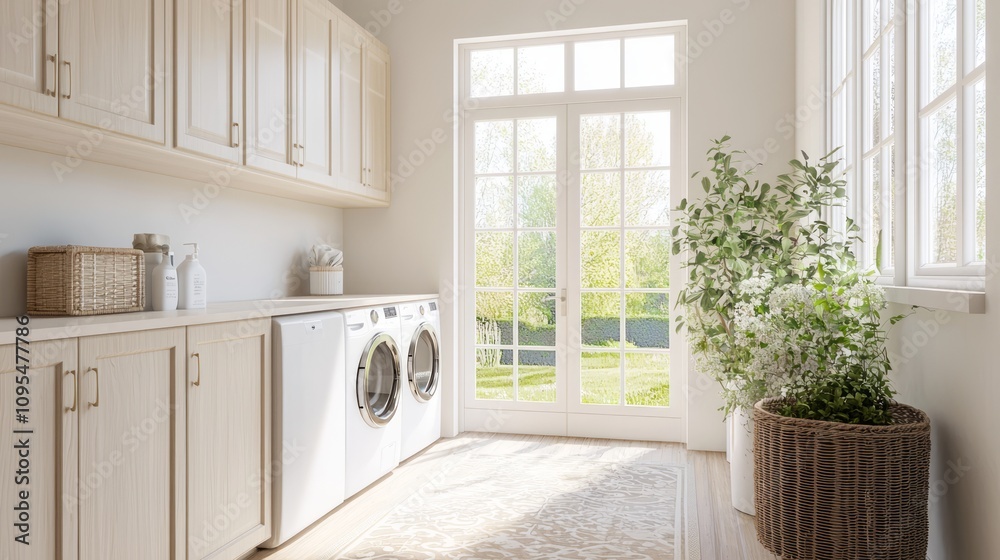 Elegant Modern Arabian Islamic Laundry Room Interior Design 3D Render with Sleek Cabinetry and Decorative Tiles for Stylish Functionality Elegant Modern Arabian Islamic Laundry Room Interior Design 3D Render with Sleek Cabinetry and Decorative Tiles for Stylish Functionality