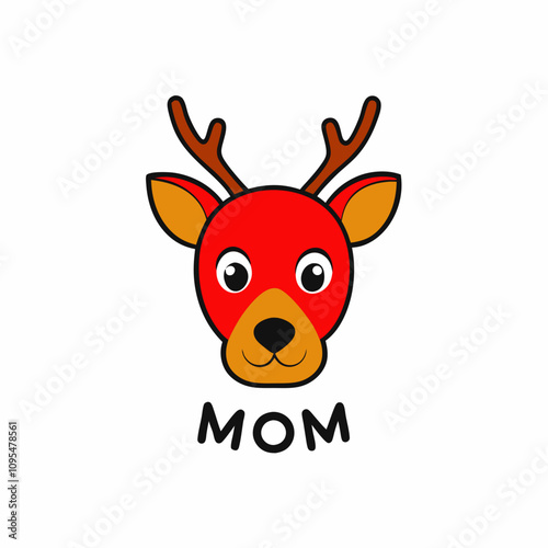 cute deer head vector illustration with text mom with white background 