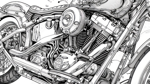 Detailed illustration of a motorcycle engine. photo