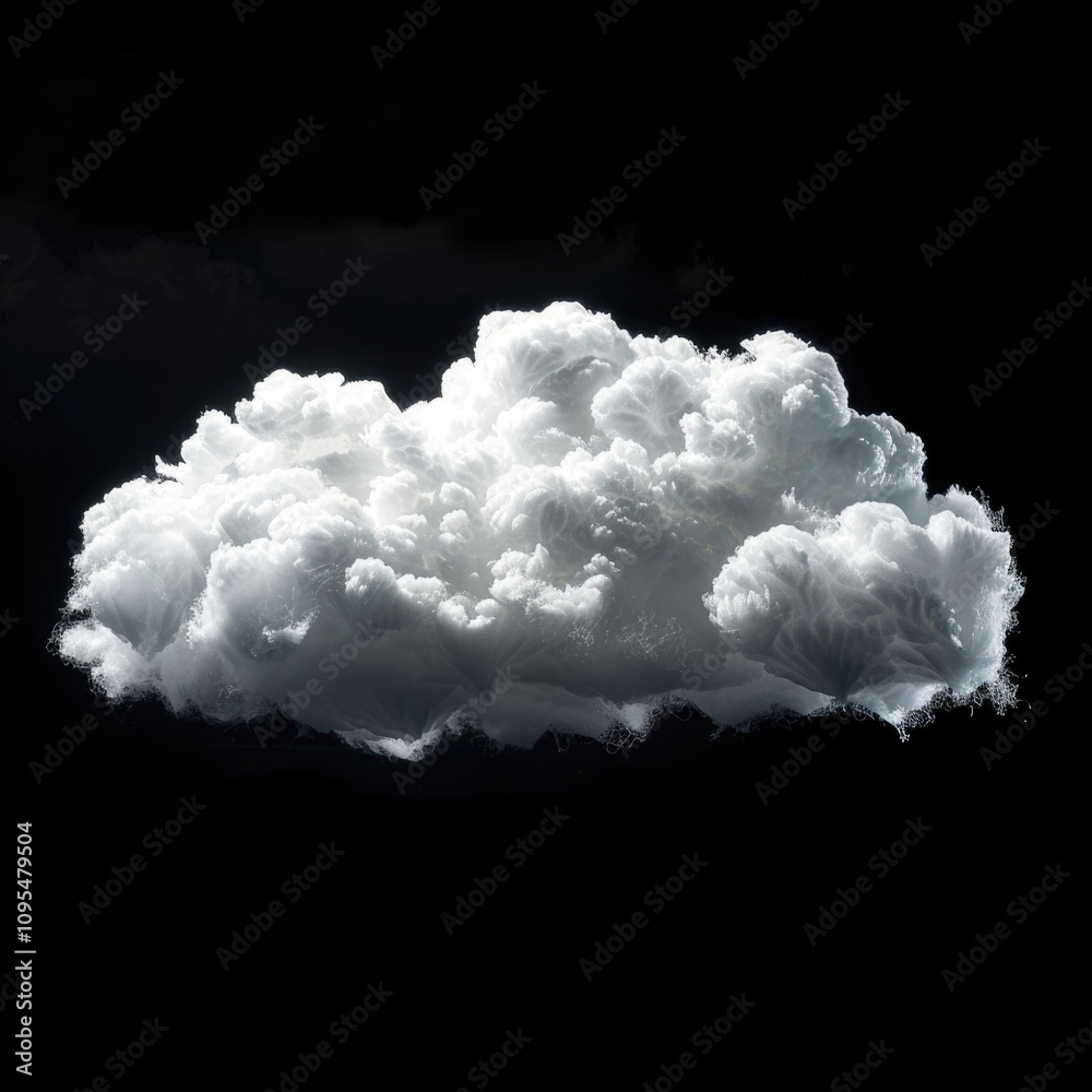 White cloud on a black background. Stunning contrast of colors. Unique and attractive design. Symbolic representation of purity and clarity.
