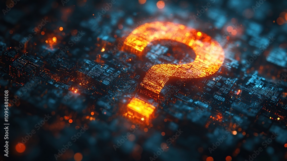 Glowing Question Mark on a Circuit Board: Digital Enigma Glowing Question Mark on a Circuit Board: Digital Enigma