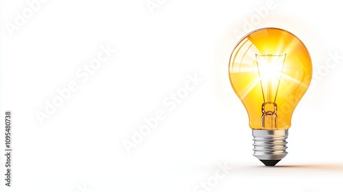 Isolated Bright Shining Light Bulb on White Background Illuminating with Radiance, Perfect for Creative and Inspirational Projects