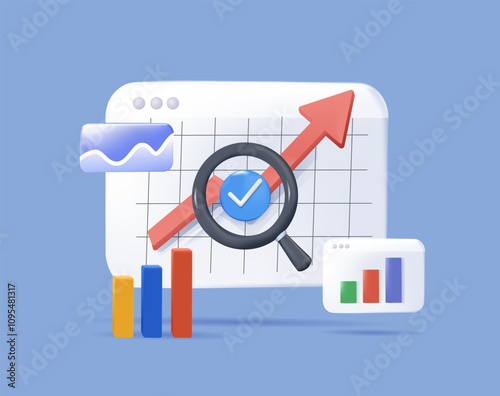 Big Data and Cloud Computing 3D illustration. Business using remote servers to analyzing large sets of data and recognizing mistakes. Actionable data concept. Vector illustration 3D style.
