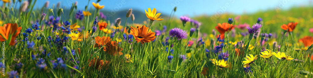Meadow Medley: A colorful array of wildflowers growing in a lush meadow. Meadow Medley: A colorful array of wildflowers growing in a lush meadow.