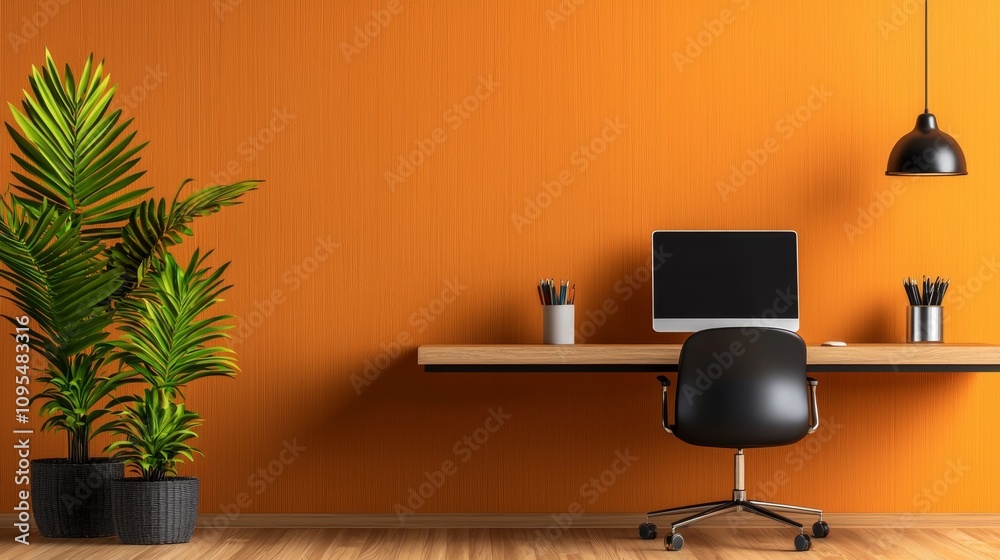 Minimalist Modern Private Office with Blank Wall for Customization | Simple and Elegant Workspace Design,3D rendering