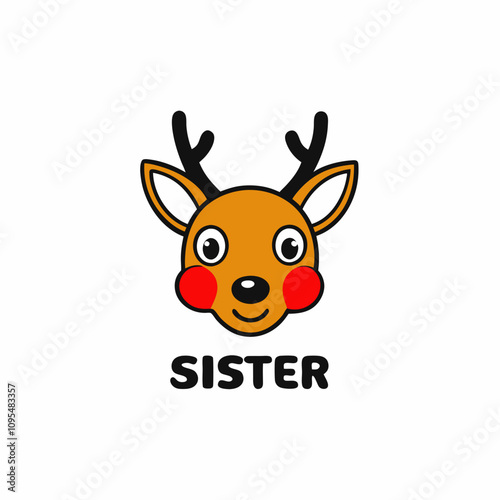 cute deer head vector illustration with text sister with white background 