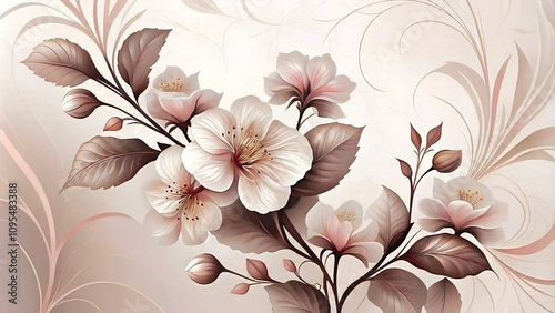 Delicate floral illustration with soft tones for nature-themed designs and elegant decor, copy space
