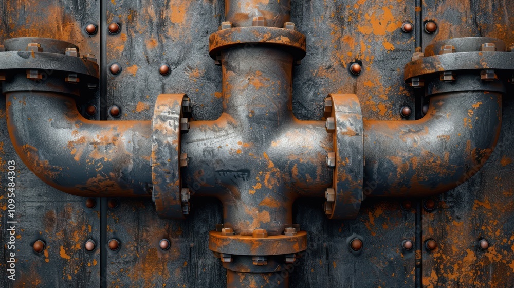 Rusty industrial pipes and metal wall texture. Rusty industrial pipes and metal wall texture.