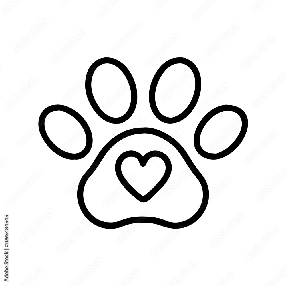 Pawprint icon with heart in line art Pawprint icon with heart in line art