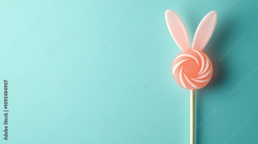 Bunny ear shaped lollipop stick on blue background Bunny ear shaped lollipop stick on blue background