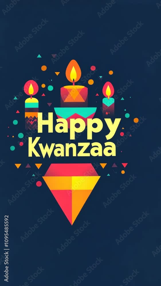 Festive kwanzaa candles with vibrant geometric symbols and text on blue background, concept of kwanzaa celebration Festive kwanzaa candles with vibrant geometric symbols and text on blue background, concept of kwanzaa celebration