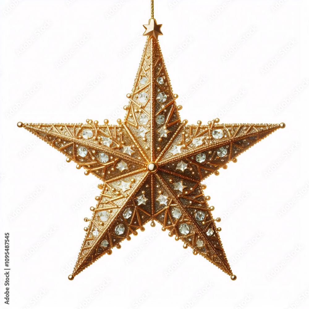 A sparkling gold star ornament, perfect for adding a touch of festive elegance to your Christmas tree A sparkling gold star ornament, perfect for adding a touch of festive elegance to your Christmas tree
