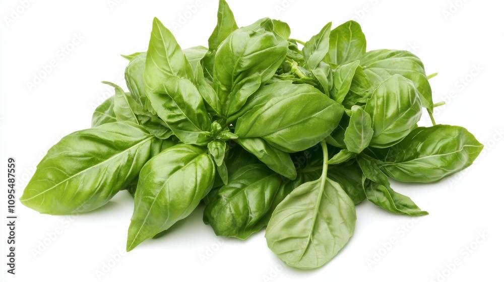 A bunch of fresh basil with its fragrant green leaves and aromatic scent, Each leaf's rich flavor and culinary versatility captured with precision A bunch of fresh basil with its fragrant green leaves and aromatic scent, Each leaf's rich flavor and culinary versatility captured with precision