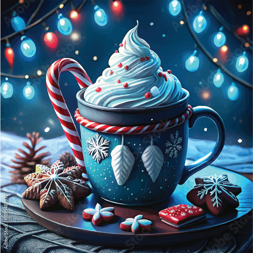 Cozy holiday beverage topped with Christmas decorations and a sweet aroma