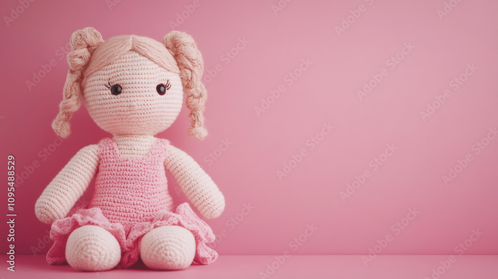 Adorable Crochet Doll Pink Dress Girl Toy Handmade Craft Cute Baby Shower Nursery D Adorable Crochet Doll Pink Dress Girl Toy Handmade Craft Cute Baby Shower Nursery D