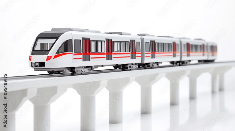 Modern High Speed Train on Elevated Track City Transit System Railway Transportation Modern High Speed Train on Elevated Track City Transit System Railway Transportation