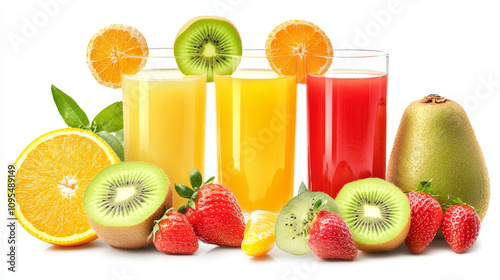  "Vibrant Refreshment: A Set of Fresh Juices and Fruits"