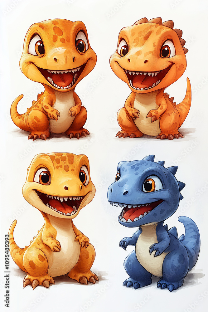 Fototapeta premium dinosaures illustration, dessin, coloré, mignon, tout-petits, adorable, joli, fun, loisir, jeu, jouet, art, enfance, jeunesse