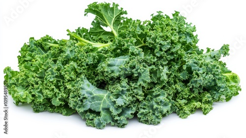 A bunch of fresh kale with its dark green leaves and curly texture, Each leaf's robust flavor and nutritional value captured with precision