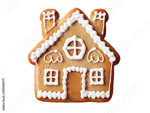 gingerbread house shaped cookie isolated on transparent background