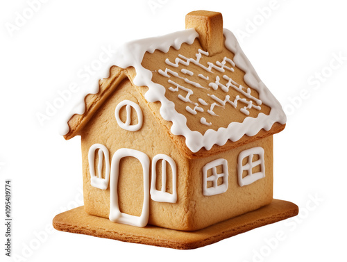 gingerbread house shaped cookie isolated on transparent background