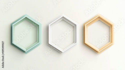 Modern Hexagon Shelves Pastel Colors Interior Design Empty Geometric Shapes Home Deco